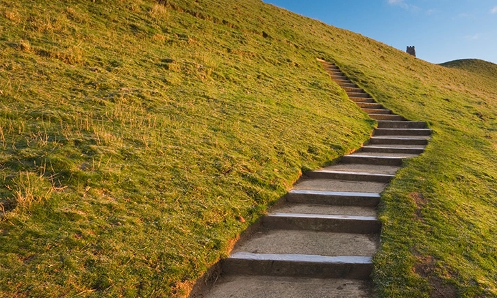 Stairs winding up a hillside