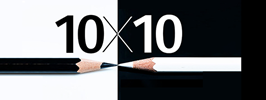 A black pencil and a white pencil facing each other with "10x10" above