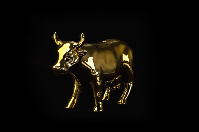 Golden bull black background