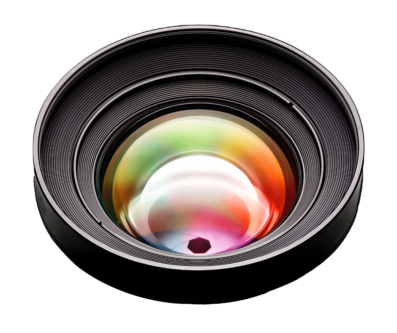 A camera lens with a variety of colors inside