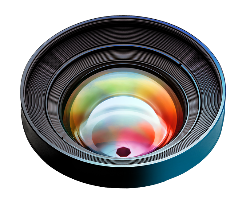 A camera lens with a variety of colors inside