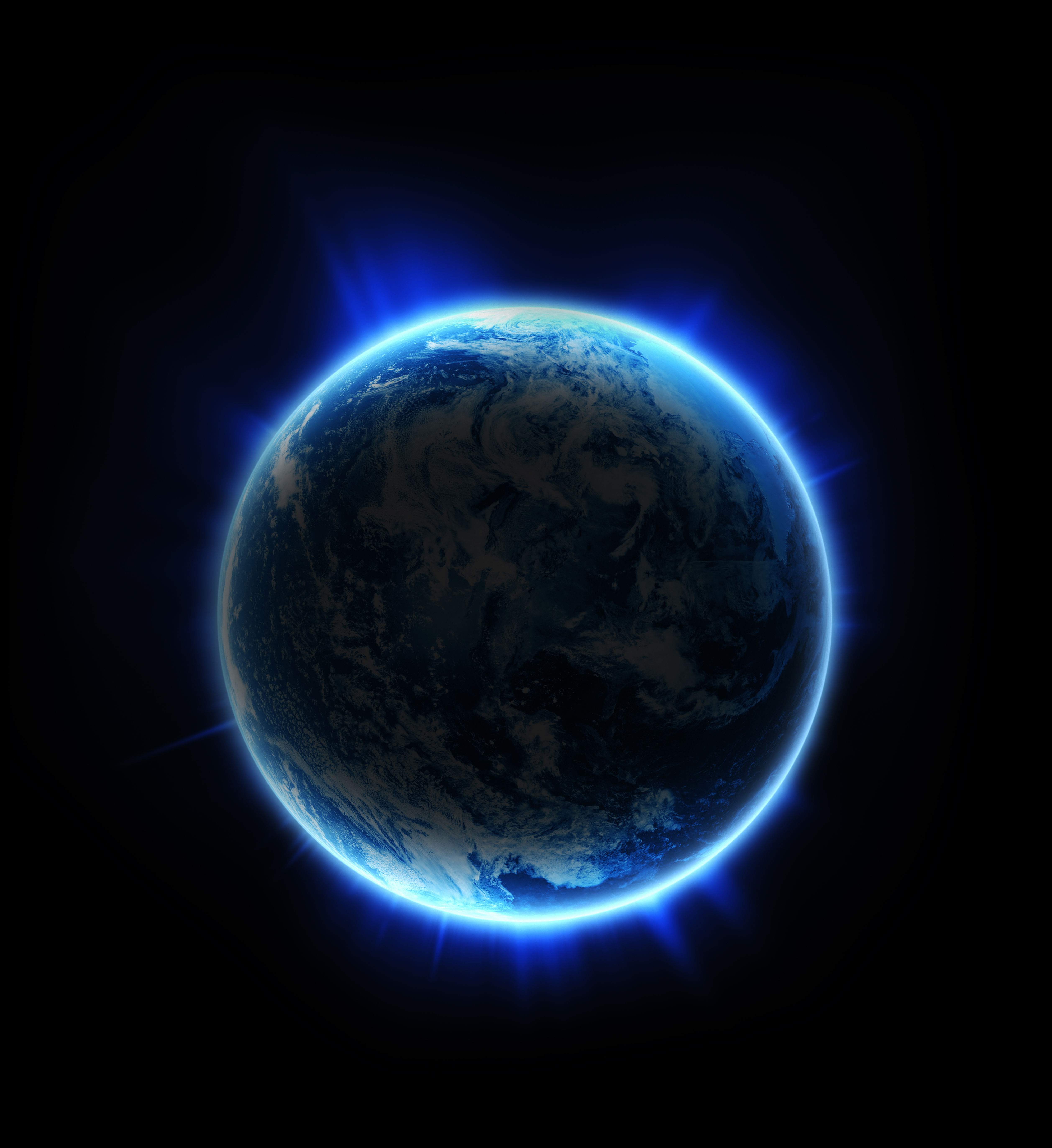 Earth glowing on a black backdrop