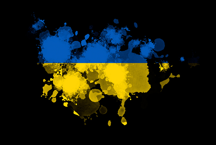 A map of Ukraine in yellow and blue