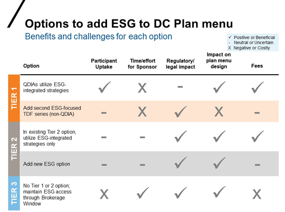Options when adding ESG
