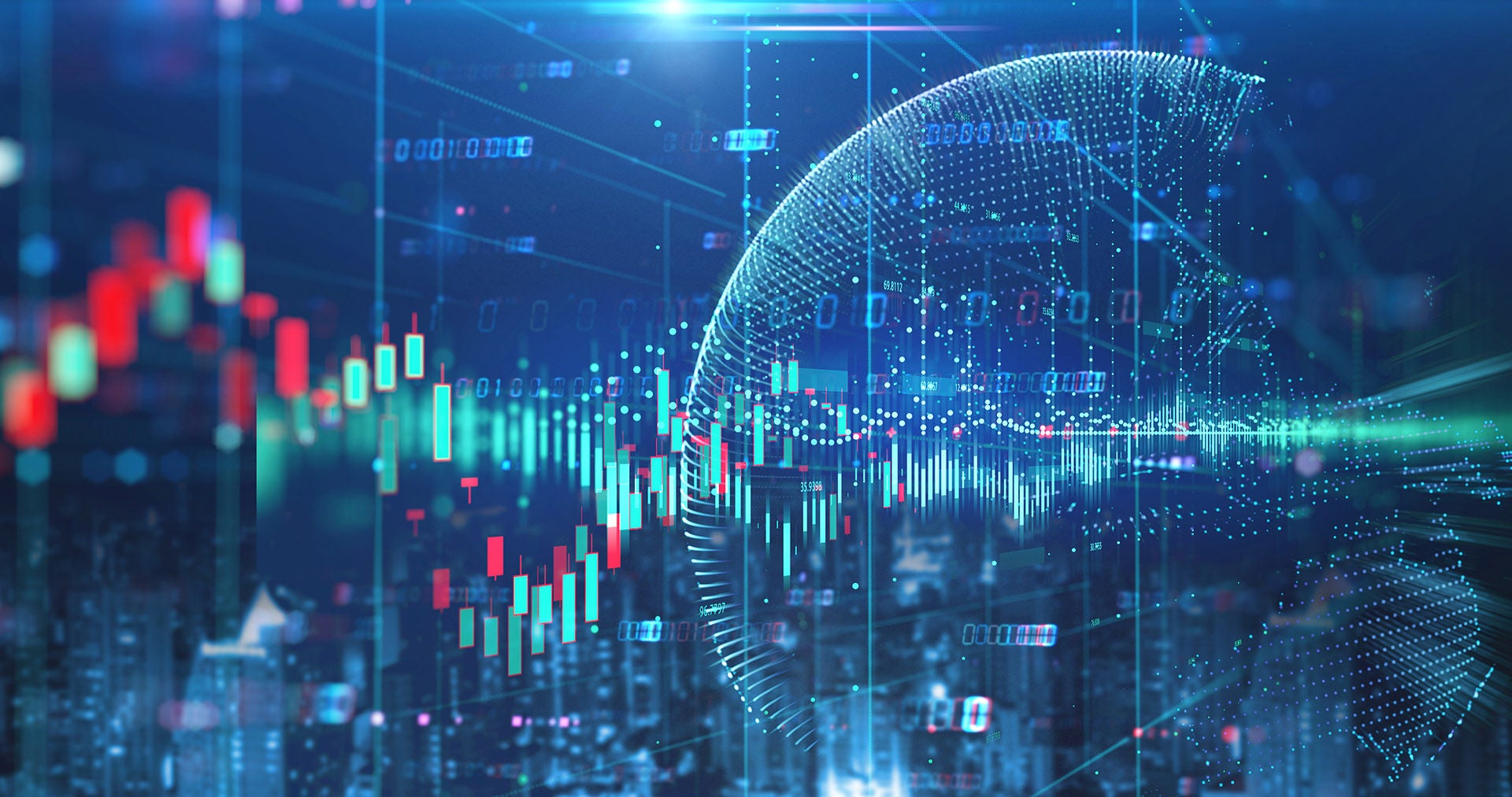 double exposure image of stock market investment graph and city skyline scene,concept of 
business investment and stock future trading.