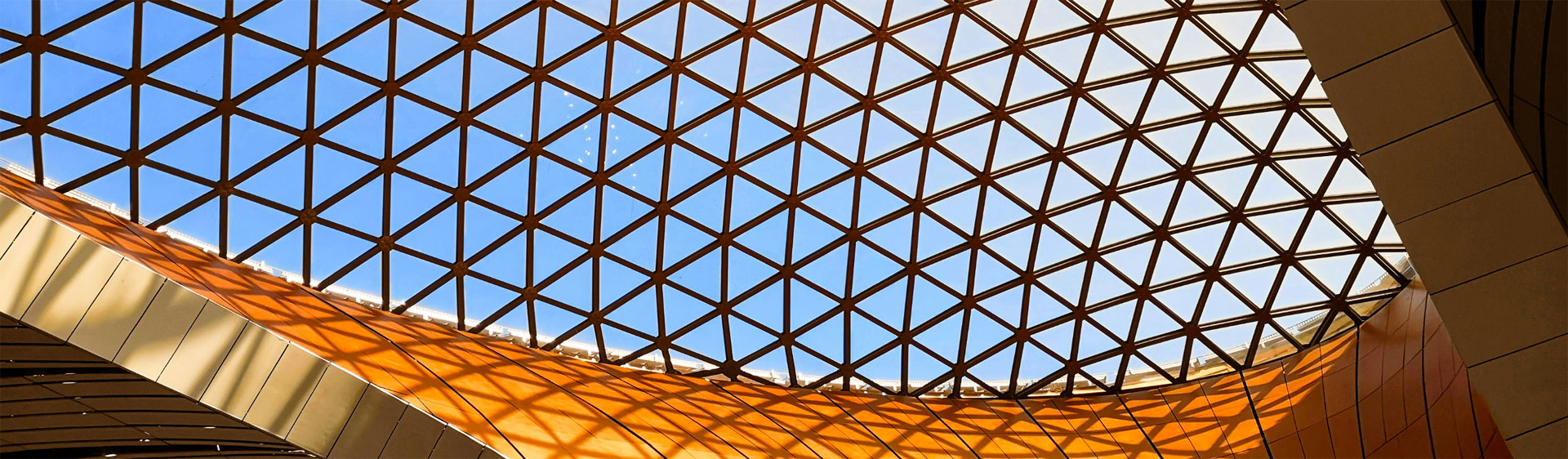 Modern glass roof with geometric lattice