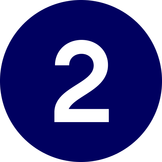 Blue circular sign with white number 2