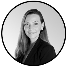 Professional woman portrait in grayscale circle