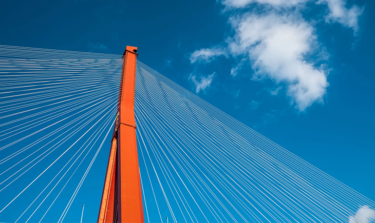 Steel support beams beneath the Yangpu Bridge in Shanghai.