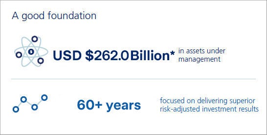 Financial firm assets and experience overview graphic