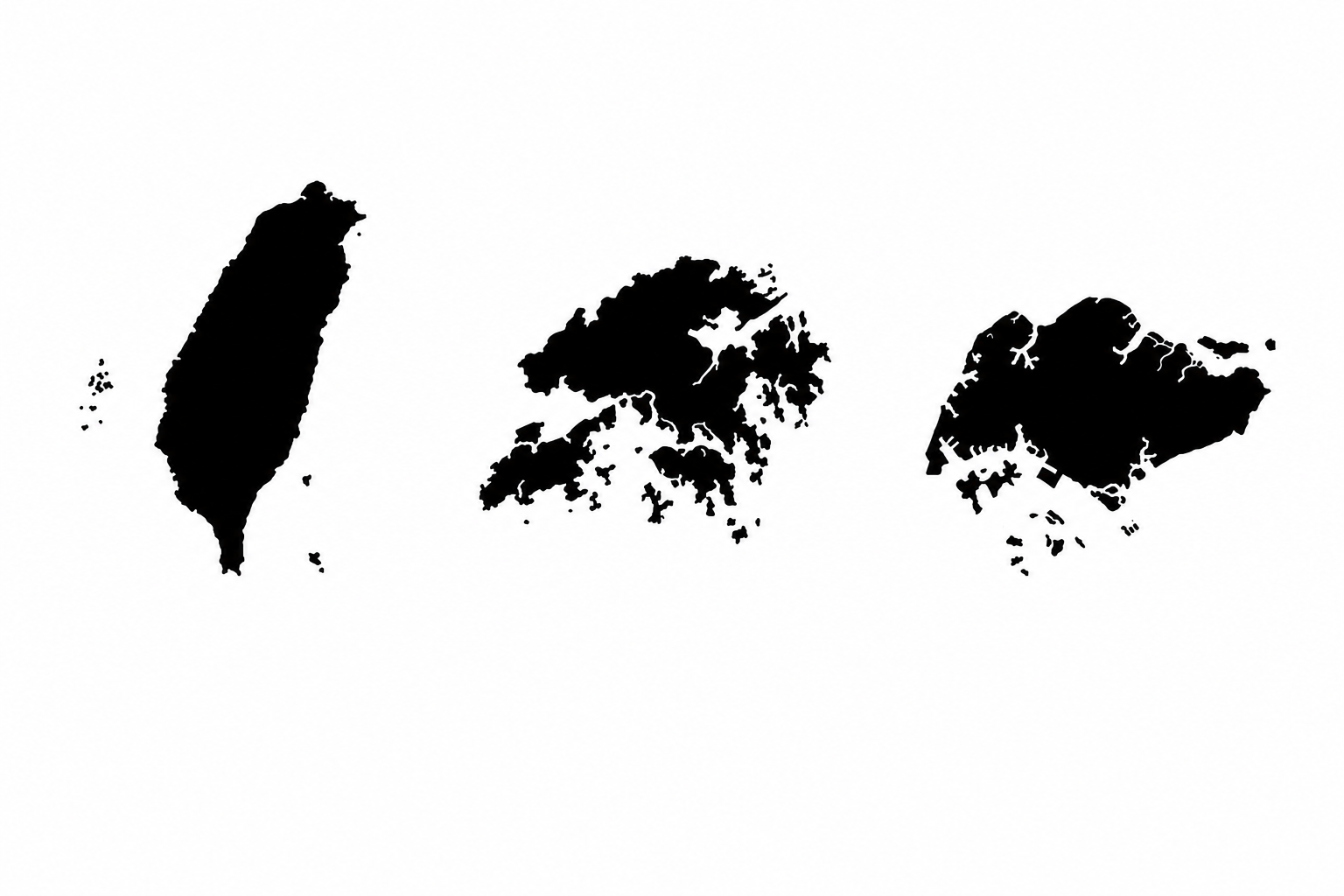 Silhouettes of three Asian island territories