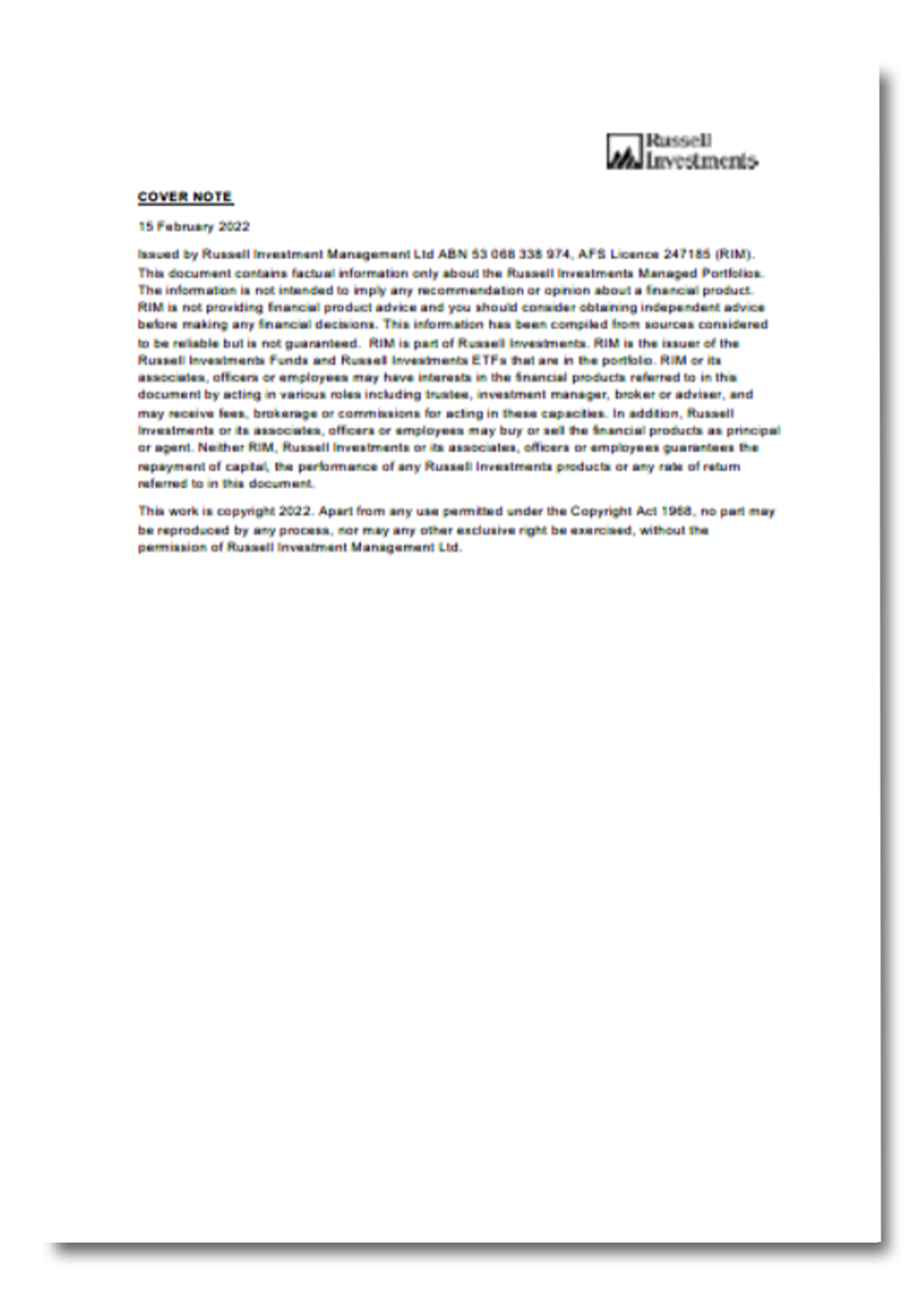 Managed Portfolios: Client trade note