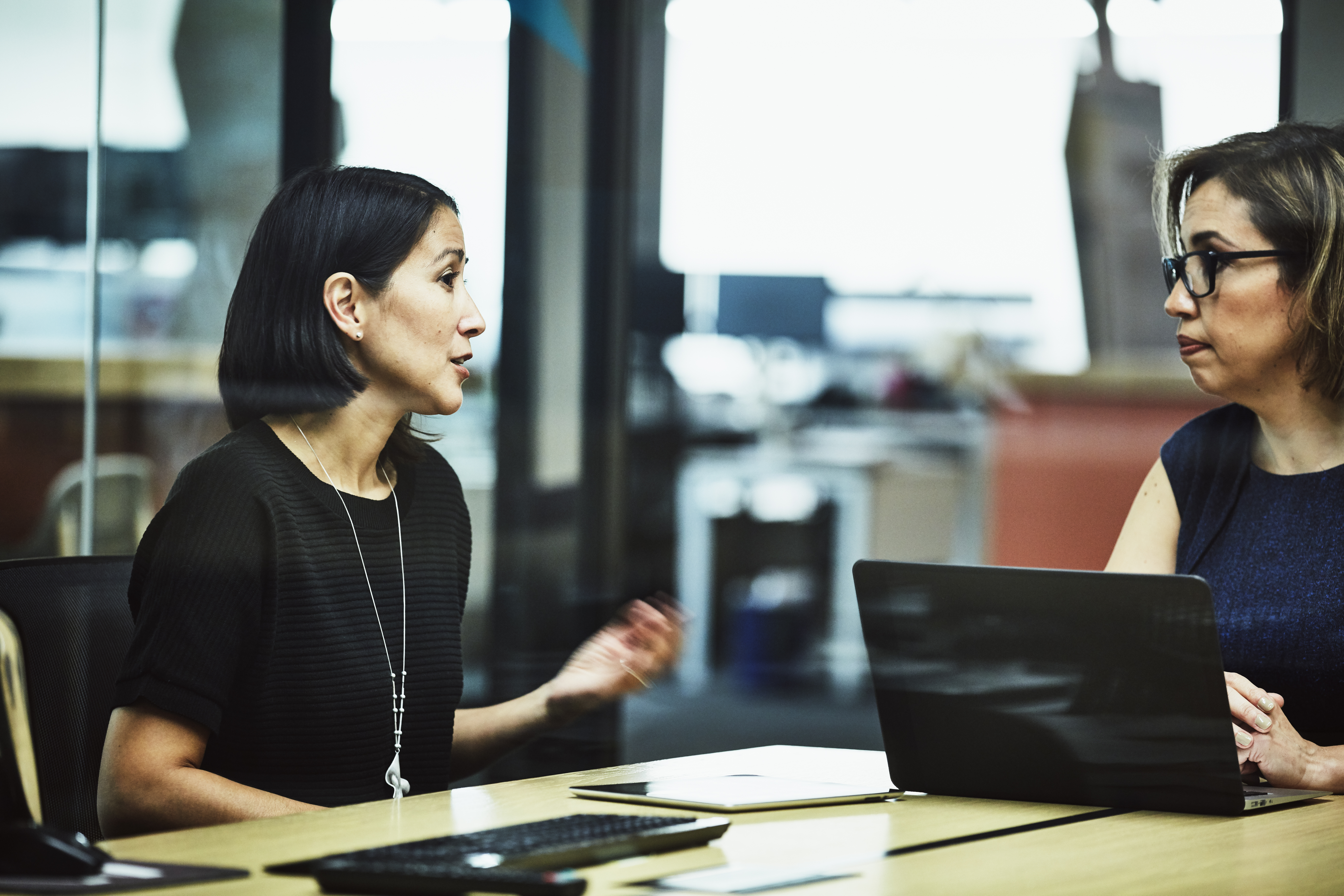 two women talking