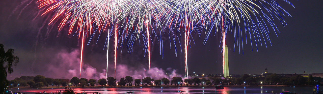 Colorful fireworks over Washington Monument