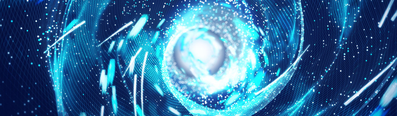Abstract blue vortex with glowing particles