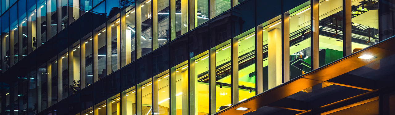 Modern Office Building Exterior at Night