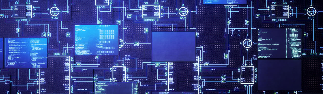 Digital interface with data flow and code screens