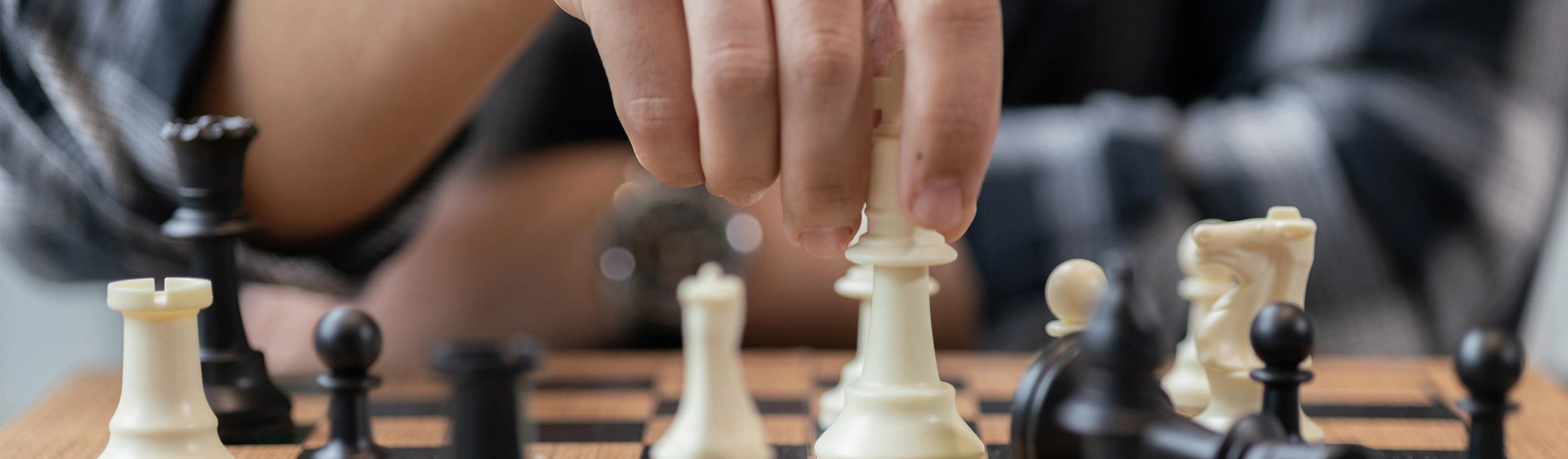 Close-up of chess game in progress