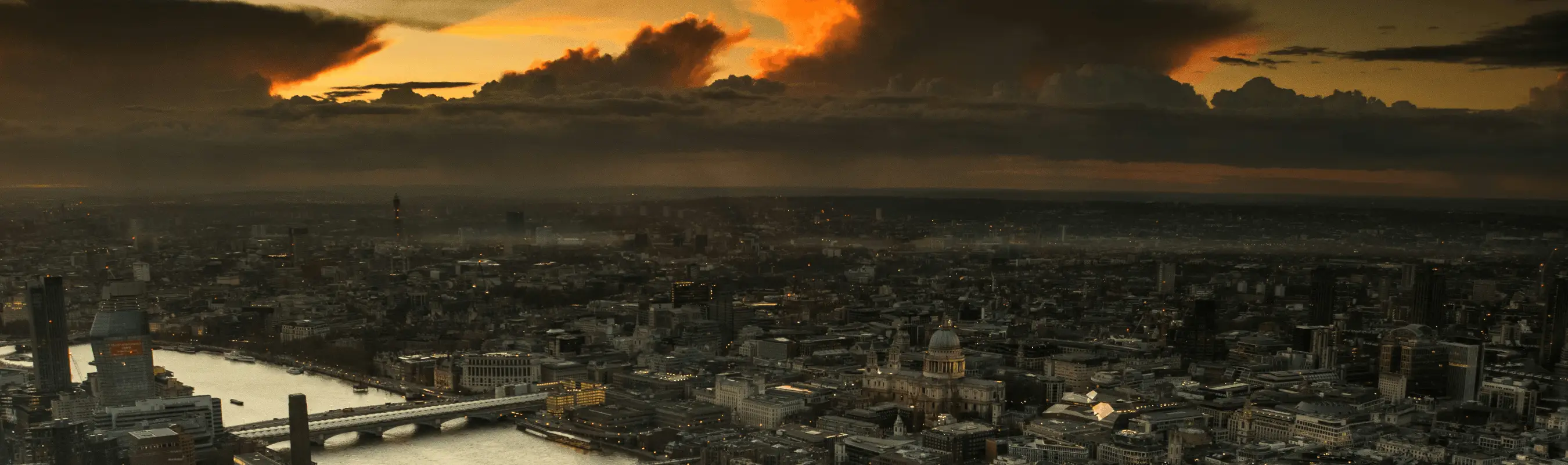 Dramatic Sunset Over Urban City Skyline
