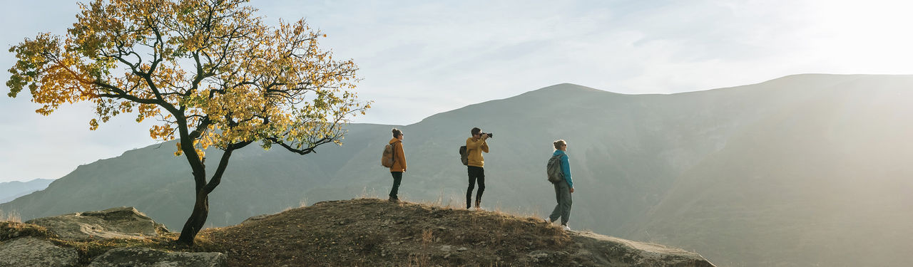 Hikers climbing a mountain