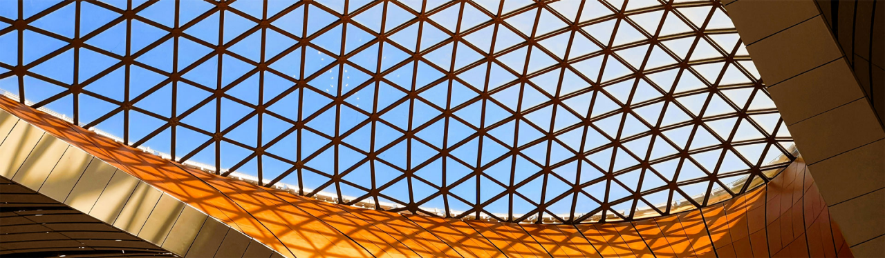 Modern glass roof with geometric lattice